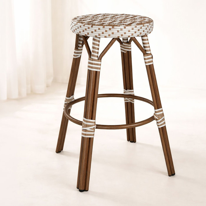 Tabouret de bar  haut en textilen tresse noisette alu  aspect rotinscala