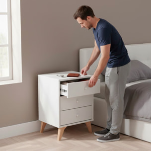 Comodino Moderno A 3 Cassetti Con Piedini Mobile Comò Per Camera Da Letto Compatto Design Salvaspazio Moderno Antigraffio 40 x 34 x 56 Cm Bianco Opaco