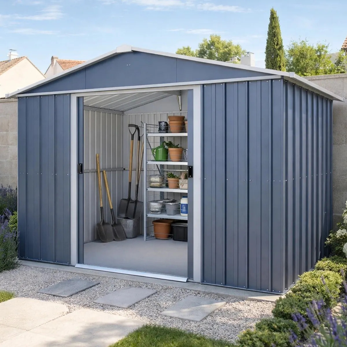 Abri de jardin métal gris Yardmaster 5,3 m² + kit d'ancrage