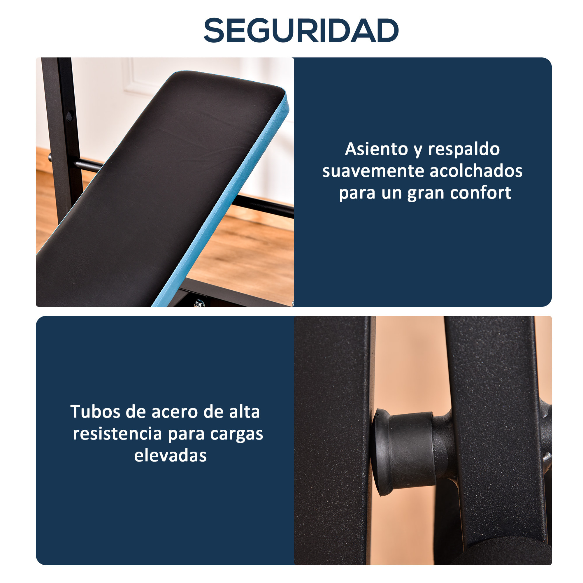 Banco de Musculación Multifuncional Banco de Pesas con Soporte para Barra y Respaldo Ajustable para Entrenamiento Completos de Cuerpo en Casa Gimnasio Negro y Azul
