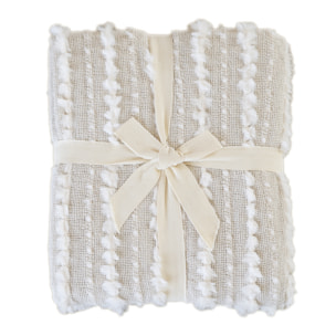 Plaid en chenille texturée avec franges - Ecru