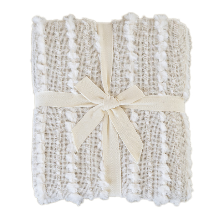 Plaid en chenille texturée avec franges - Ecru