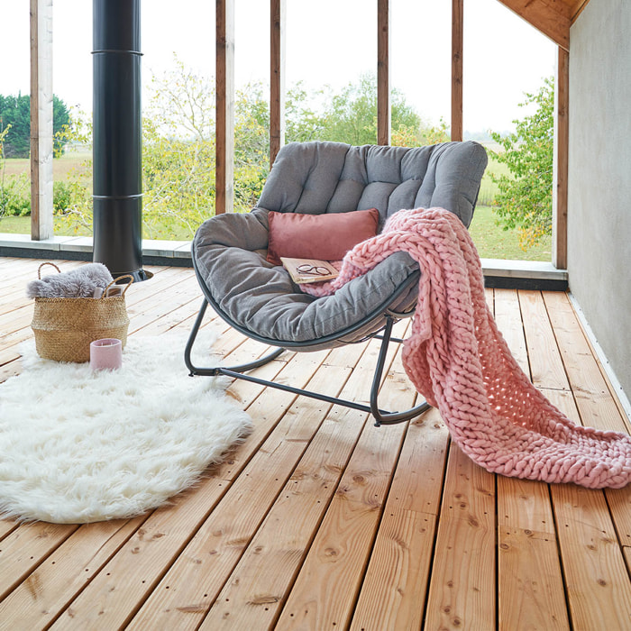 Fauteuil oeuf à bascule "Paopao" gris et graphite en acier traité en epoxy