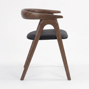 Chaise en bois d'hévéa marron et cuir synthétique noir - Hawa