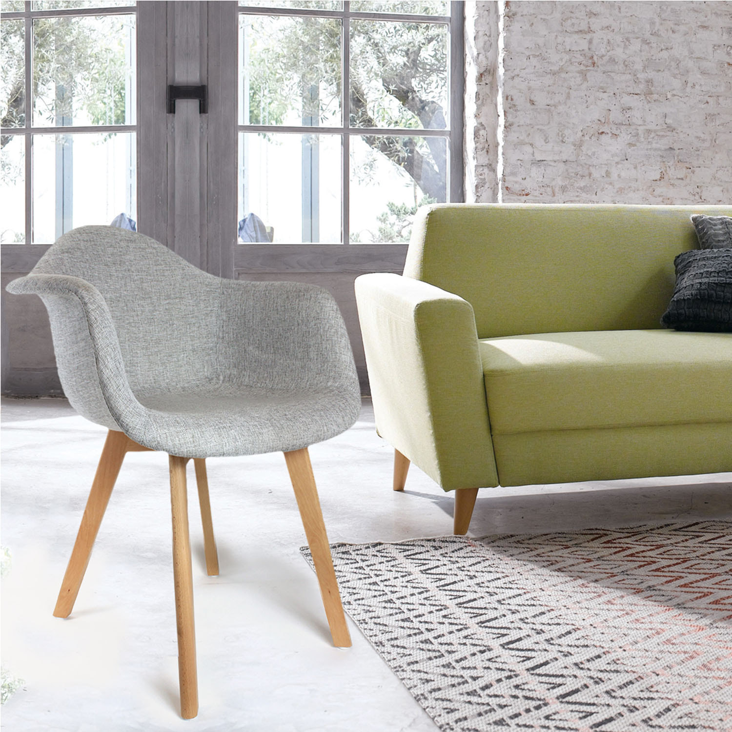Fauteuil Scandinave Tissu Gris - Lot De 2