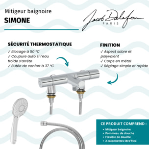Mitigeur baignoire Simone + pommeau de douche Juliette + flexible de douche métal + colonnettes Idro'Flex