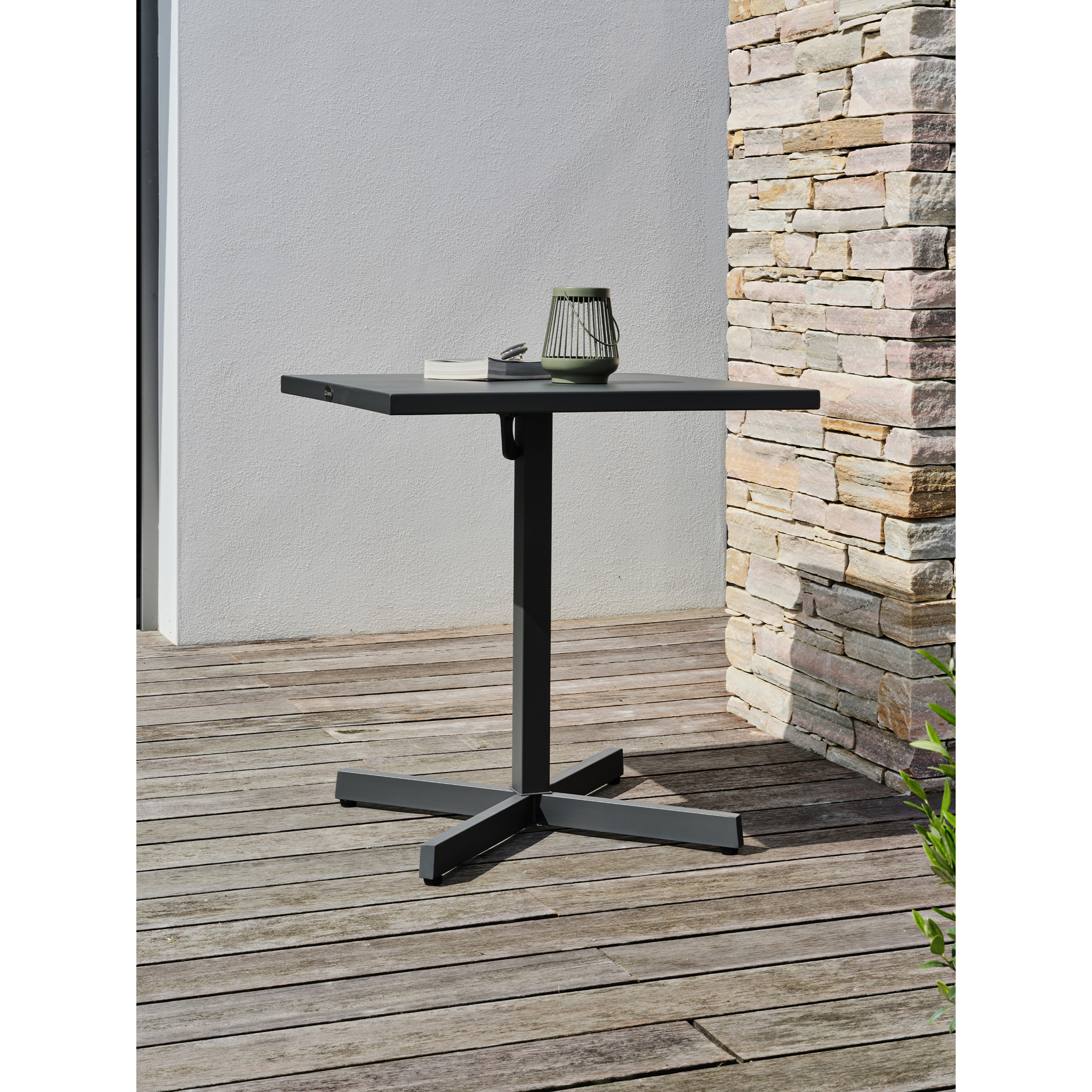 LOUISE - Ensemble repas de jardin 2 places en acier gris anthracite