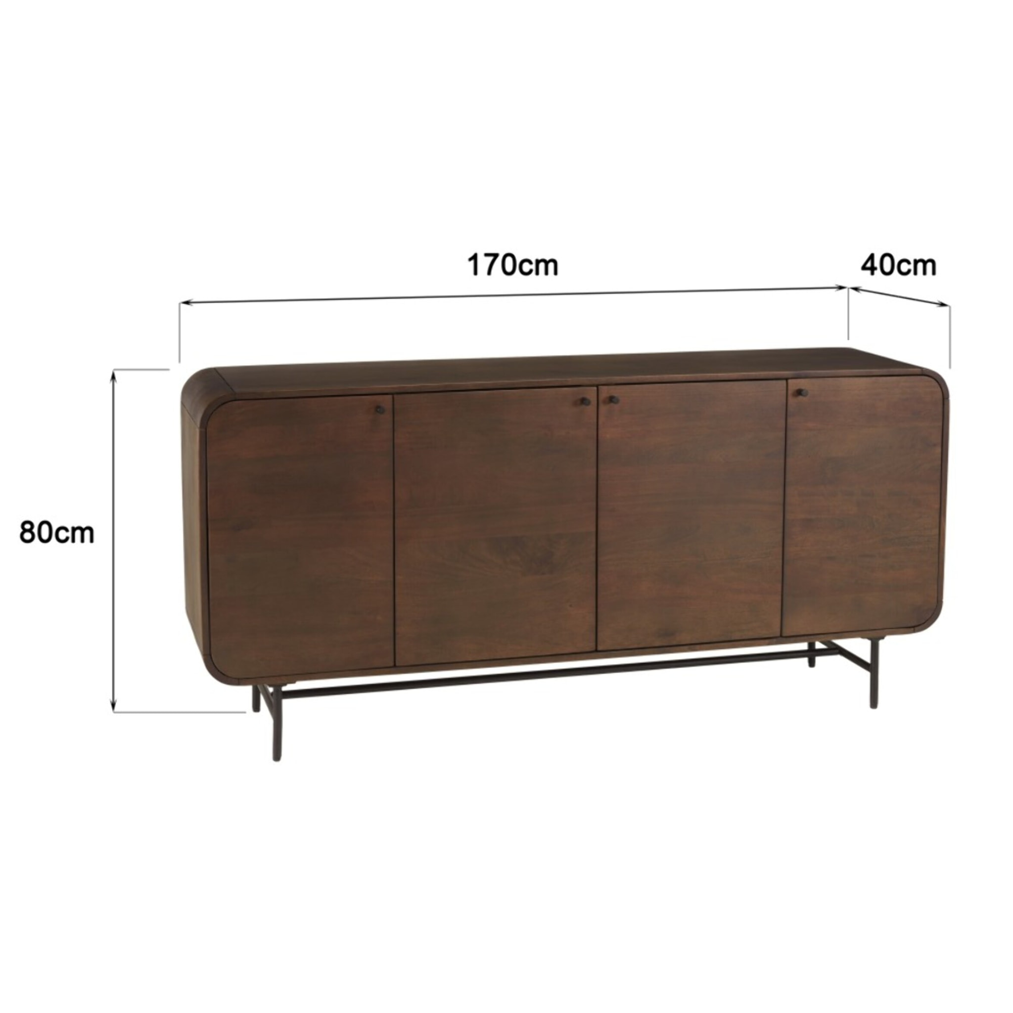 ALIX - Buffet design bois foncé et métal noir 4 portes ALIX