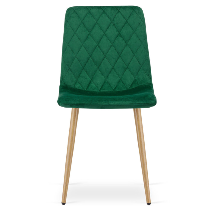 Sedia Turin in velluto verde scuro con gambe effetto legno