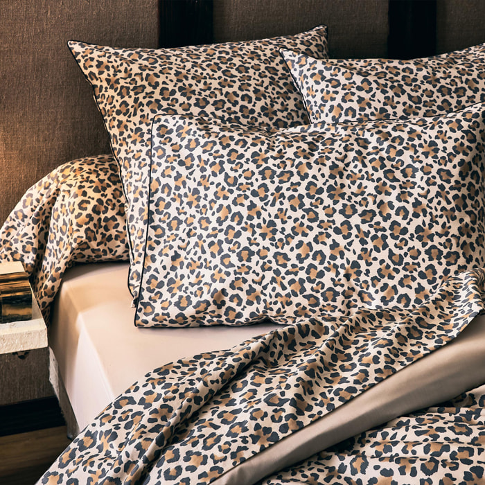 Drap plat percale de coton léopard - Beige