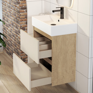 Conjunto de Baño Zel | Mueble Suspendido | 60 cm Glaciar | Dos Cajones | Lavabo Encastrado | No incluye Espejo | Mueble Montado| Alday