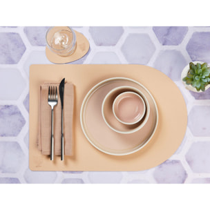 Set de table rectangovale réversible - 6 pièces - Cuir recyclé rose pâle et vert pâle