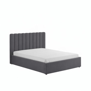 LEANA Lit avec coffre de rangement 160x200cm velours gris foncé