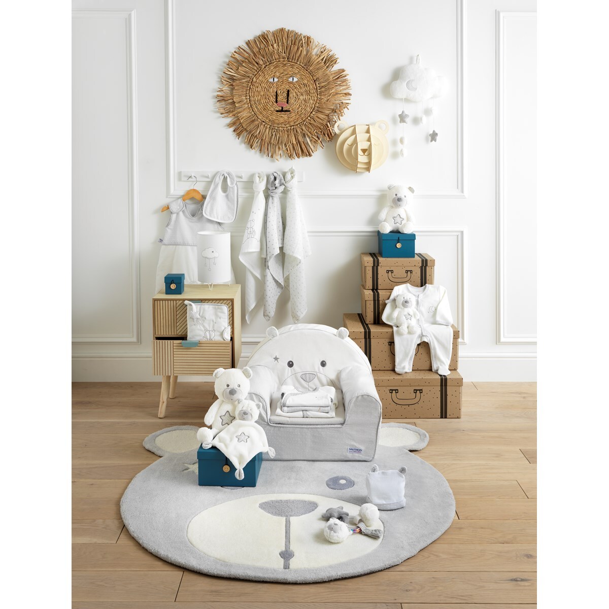 Doudou mouchoir Ours en velours blanc