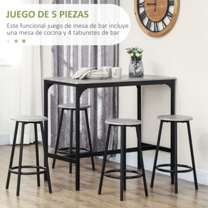 Conjunto Mesa Alta de Cocina con 4 Taburetes, Mesa de Bar Alta, Ahorro de Espacio, para Pisos Pequeños, Cocina, Comedor, Balcón o Isla Cocina 110x50x89,5 cm, Gris y Negro