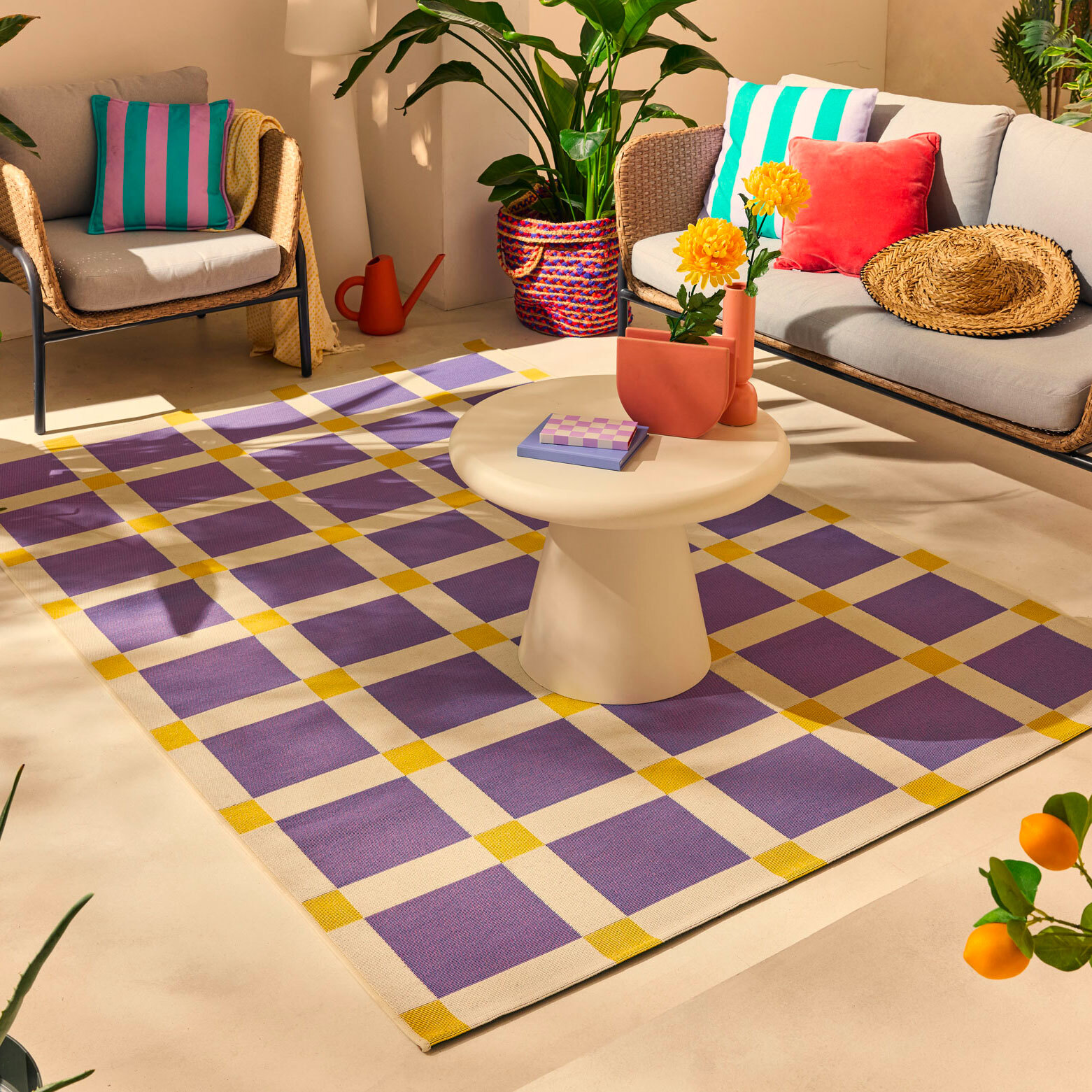 POSITANO - Tapis intérieur/extérieur à motif damier violet