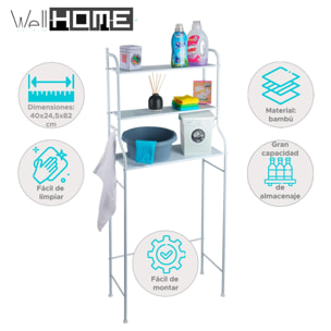 Well home estantería para encima de lavadora con 3 estantes en color blanco 65x25x155cm