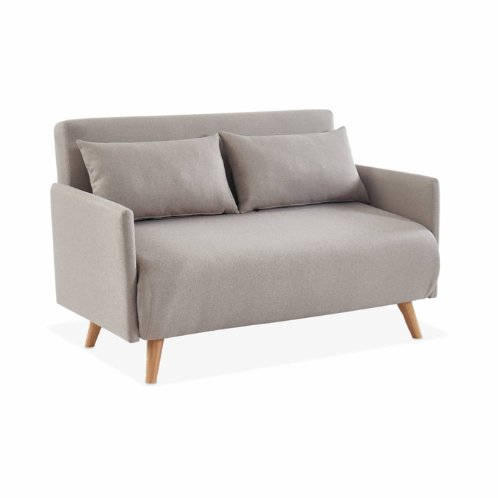Canapé convertible en tissu - Panam - 2 places scandinave. pieds bois clair. beige. banquette. dossier inclinable