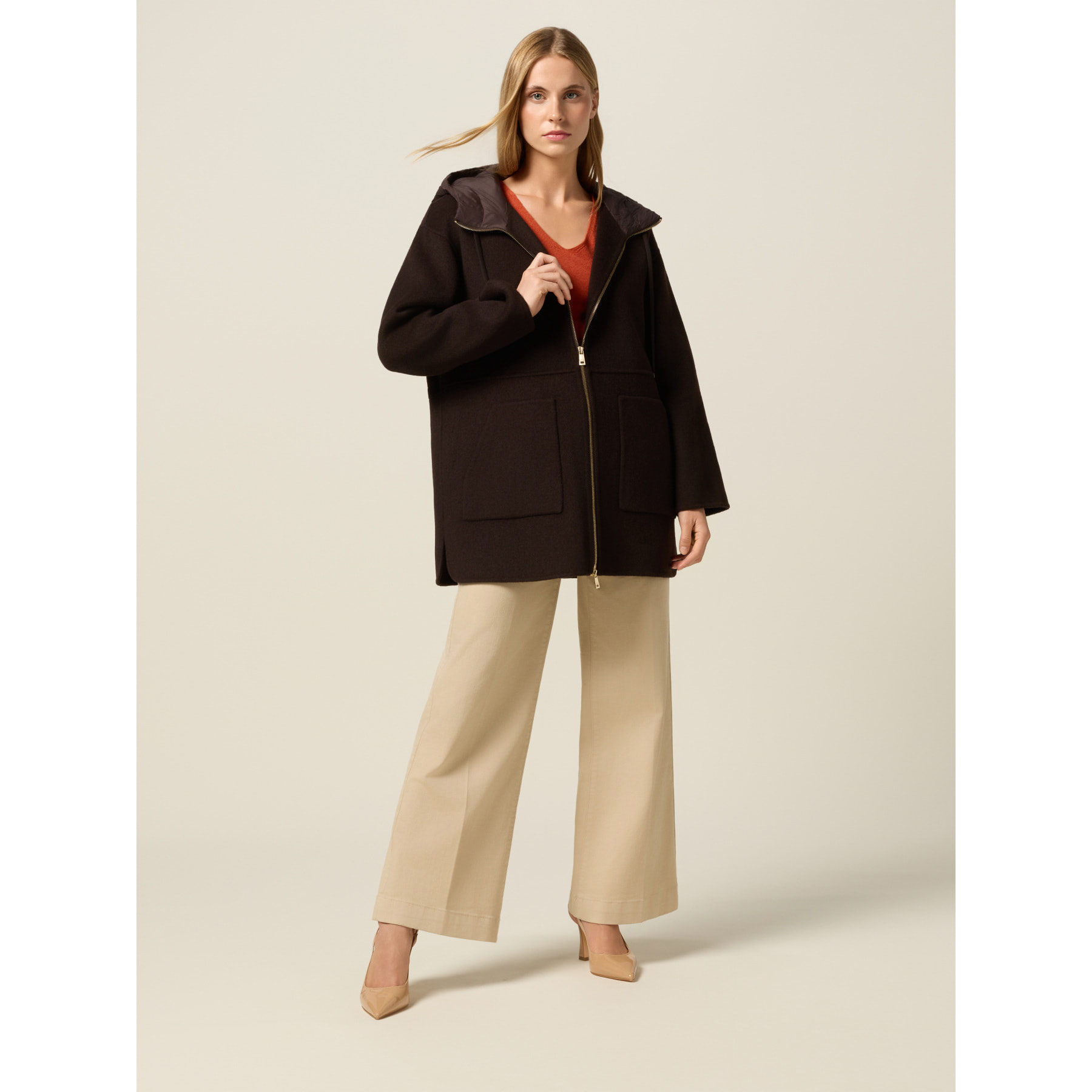 Oltre - Giubbotto parka con cappuccio imbottito - Marrone