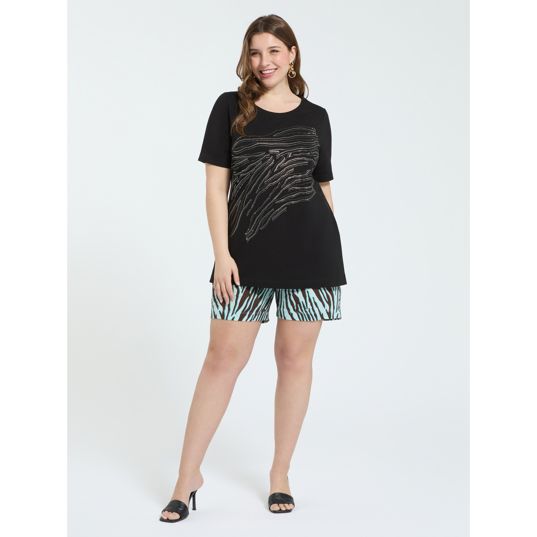 Fiorella Rubino - T-shirt in cotone con hotfix motivo zebrato - Nero