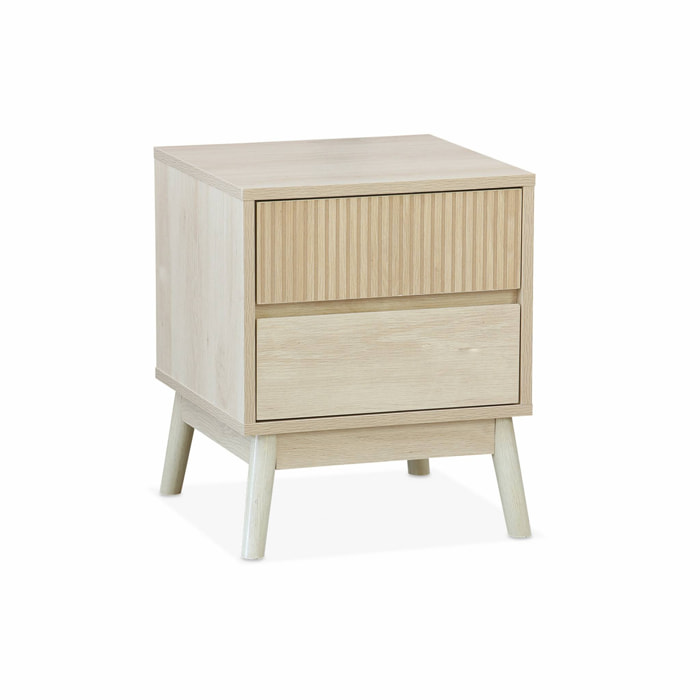 Table de chevet deux tiroirs. décor bois clair et piétement en pin - Linear