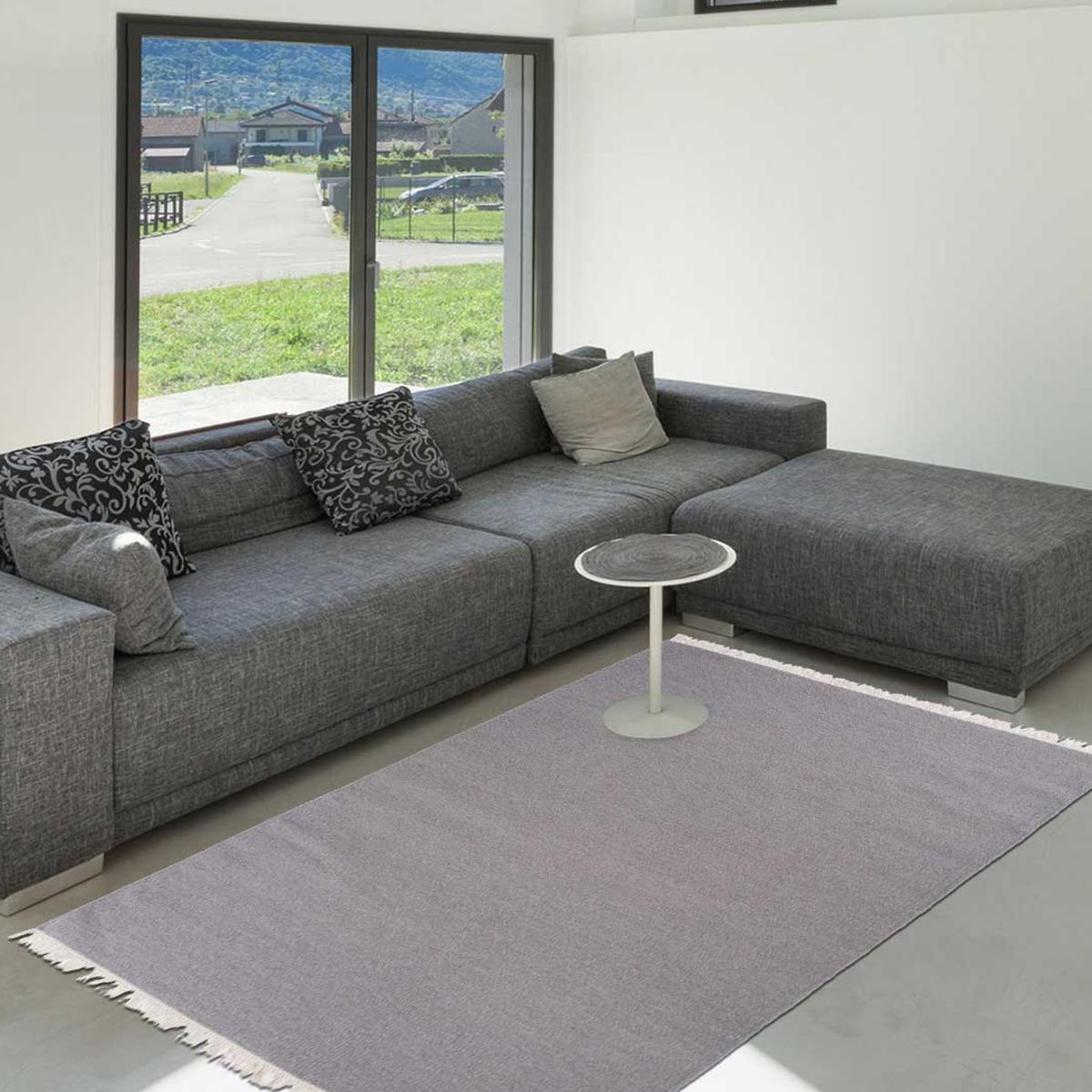 Tapis Kilim tissé à la main en laine uni gris