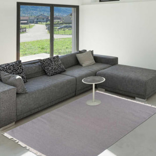 Tapis Kilim tissé à la main en laine uni gris