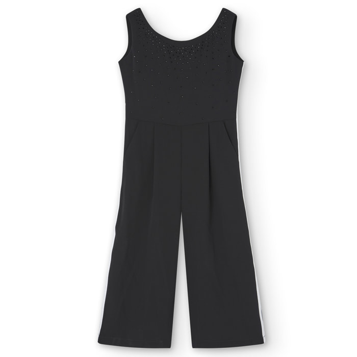 Mono niña, crepe, tirantes, cuello redondo, negro