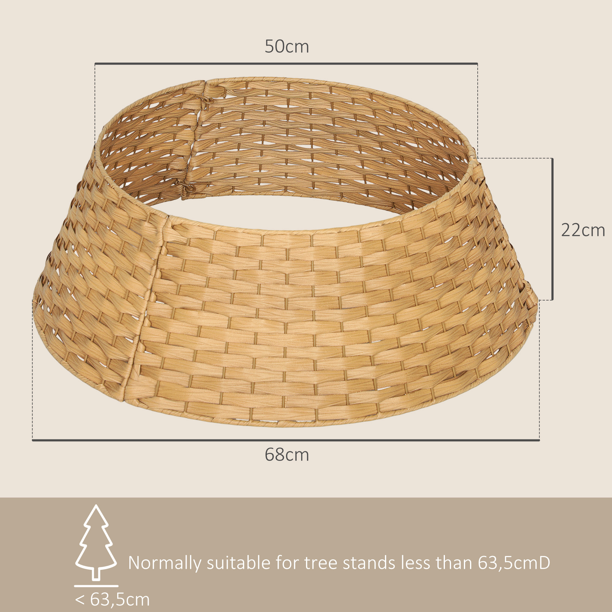 Falda para Árbol de Navidad Rústico, Diseño Tejido, Cubre Pie para Árbol de Navidad Desmontable para Fiestas, Decoración Navideña, Ø68x22 cm, Natural