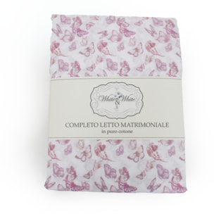 TESS HOME COLLECTION Completo letto matrimoniale Farfalle in Puro Cotone