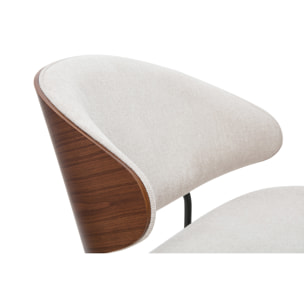 Fauteuil en tissu effet velours texturé beige, bois foncé et métal noir FABULO