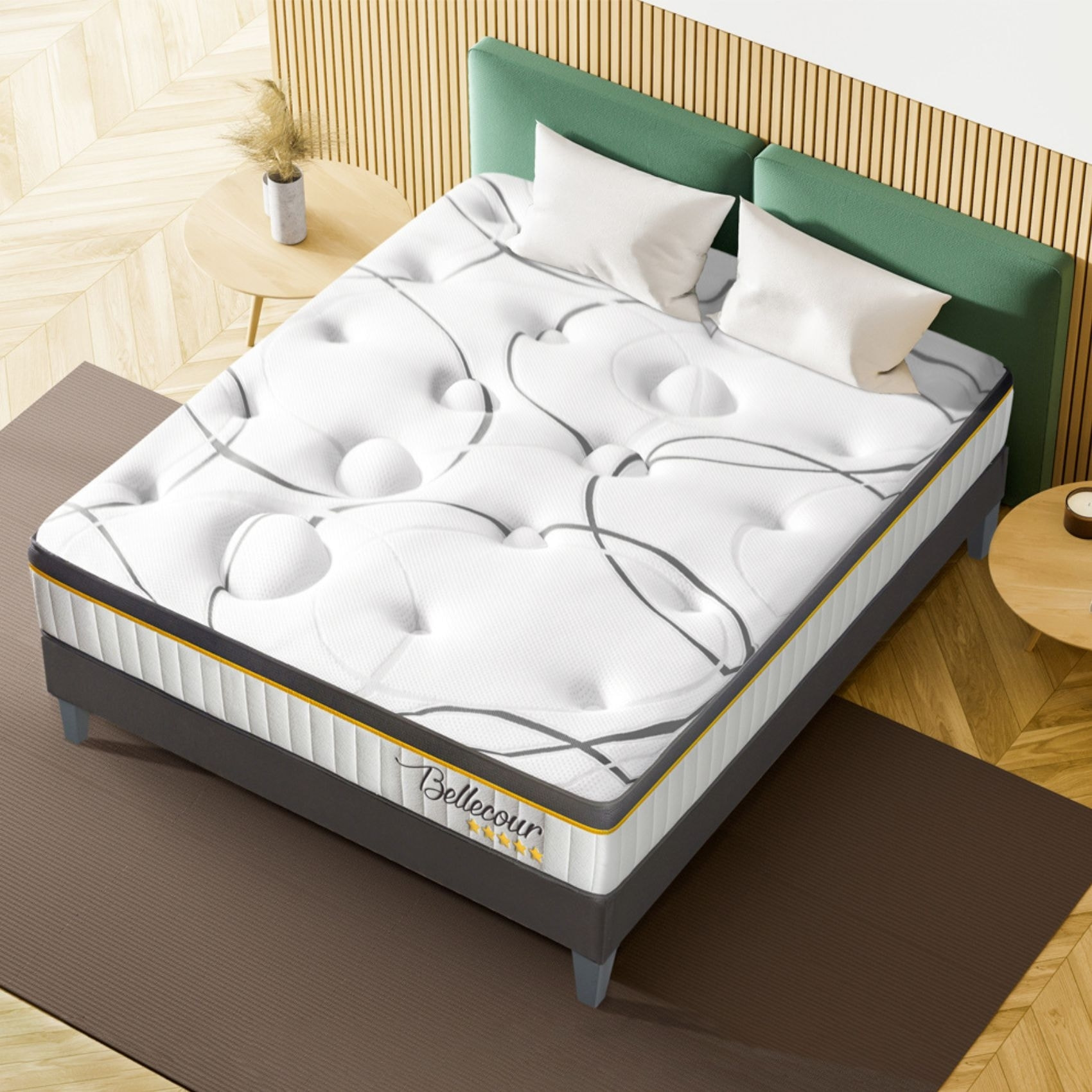 Matelas BELLECOUR ressorts ensachés & mémoire de forme - soutien ferme - Blanc