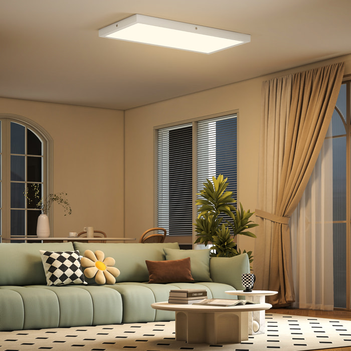 Juego de 4 Lámparas de Techo, Color Regulable, Plafones LED de Techo con Interruptor DIP y Interruptor de Pared, 3000K/4000K/6000K, 2500 lm, 24 W, para Salón, Oficina, 60x30x3,7 cm, Blanco
