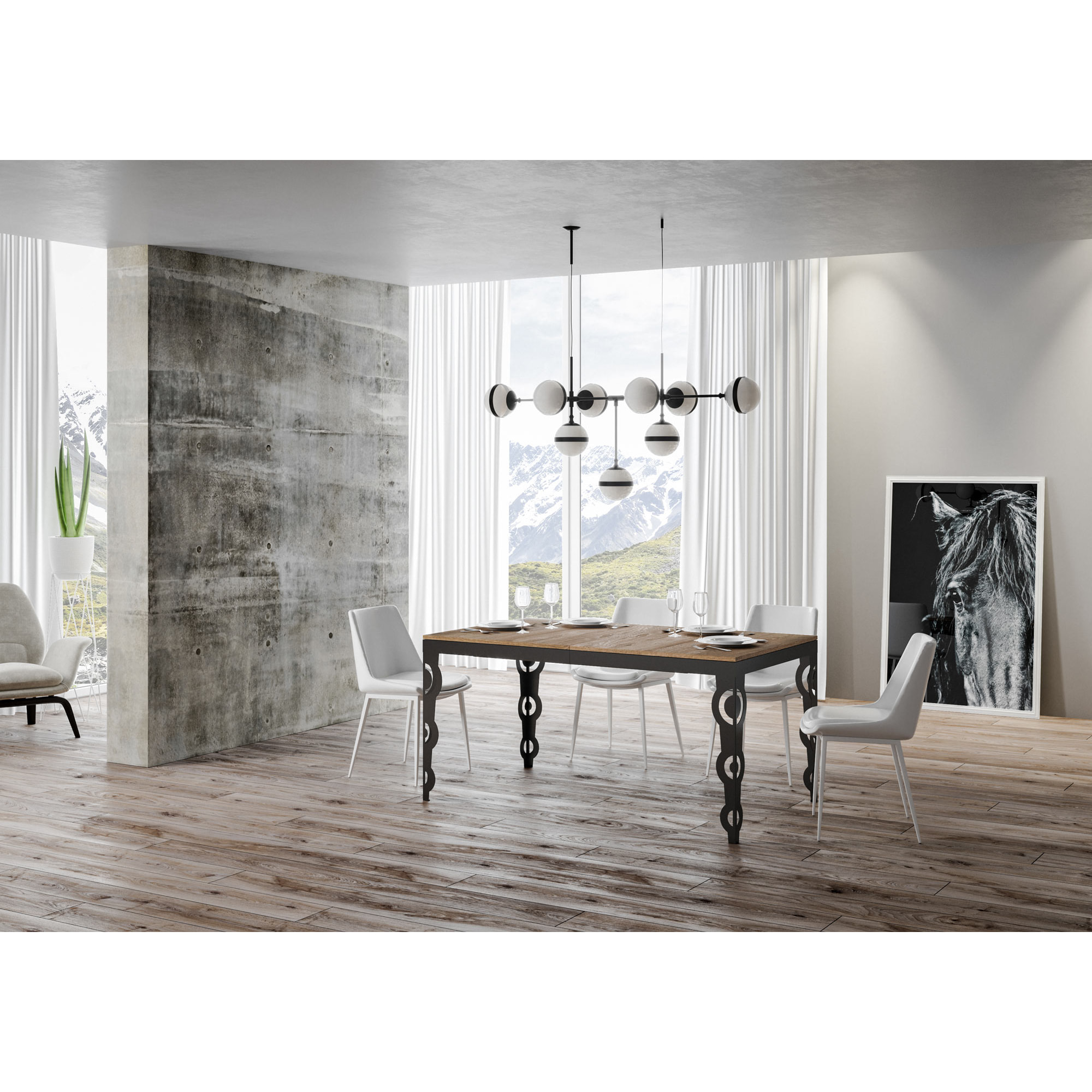 Table extensible 90x180/440 cm Karamay Evolution Chêne Nature cadre Anthracite