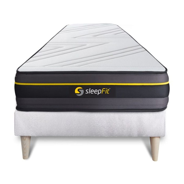 Ensemble Matelas Sommier 90x190 cm - Sommier Blanc (déjà monté) - Active
