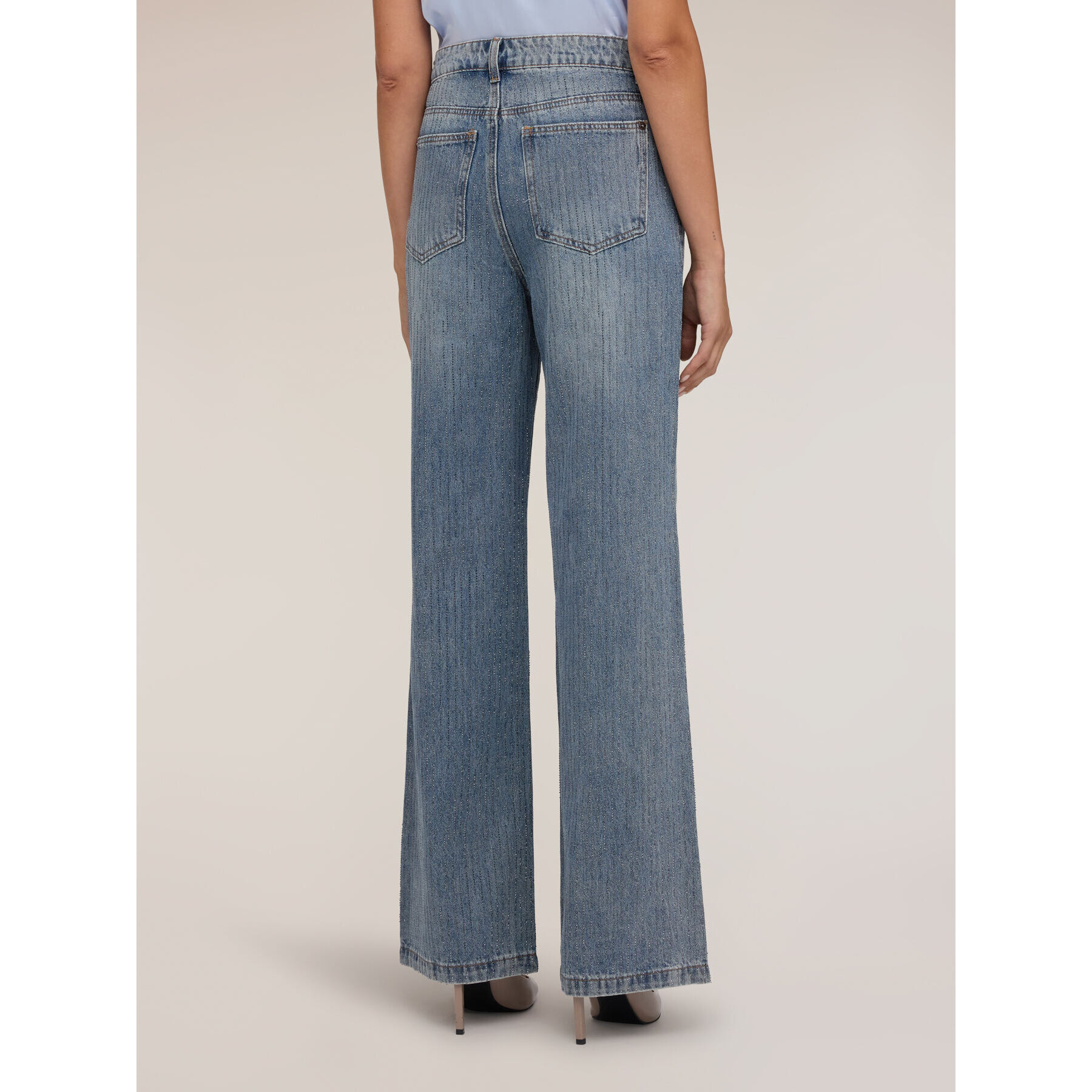 Motivi - Jeans palazzo vita alta con strass - Azzurro