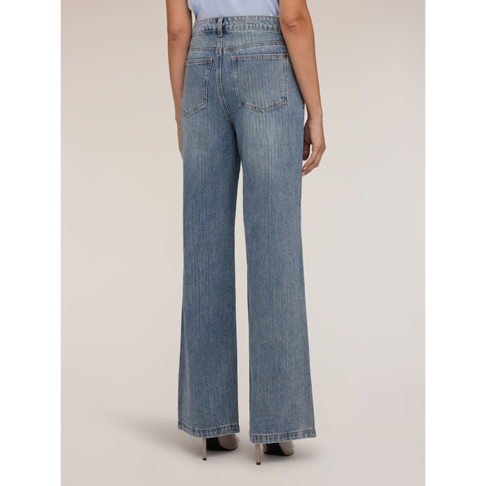 Motivi - Jeans palazzo vita alta con strass - Azzurro