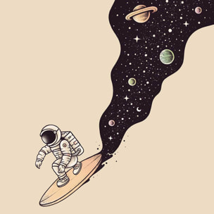 Affiche enfant longboard en cosmos  Affiche + cadre en bois - Chêne