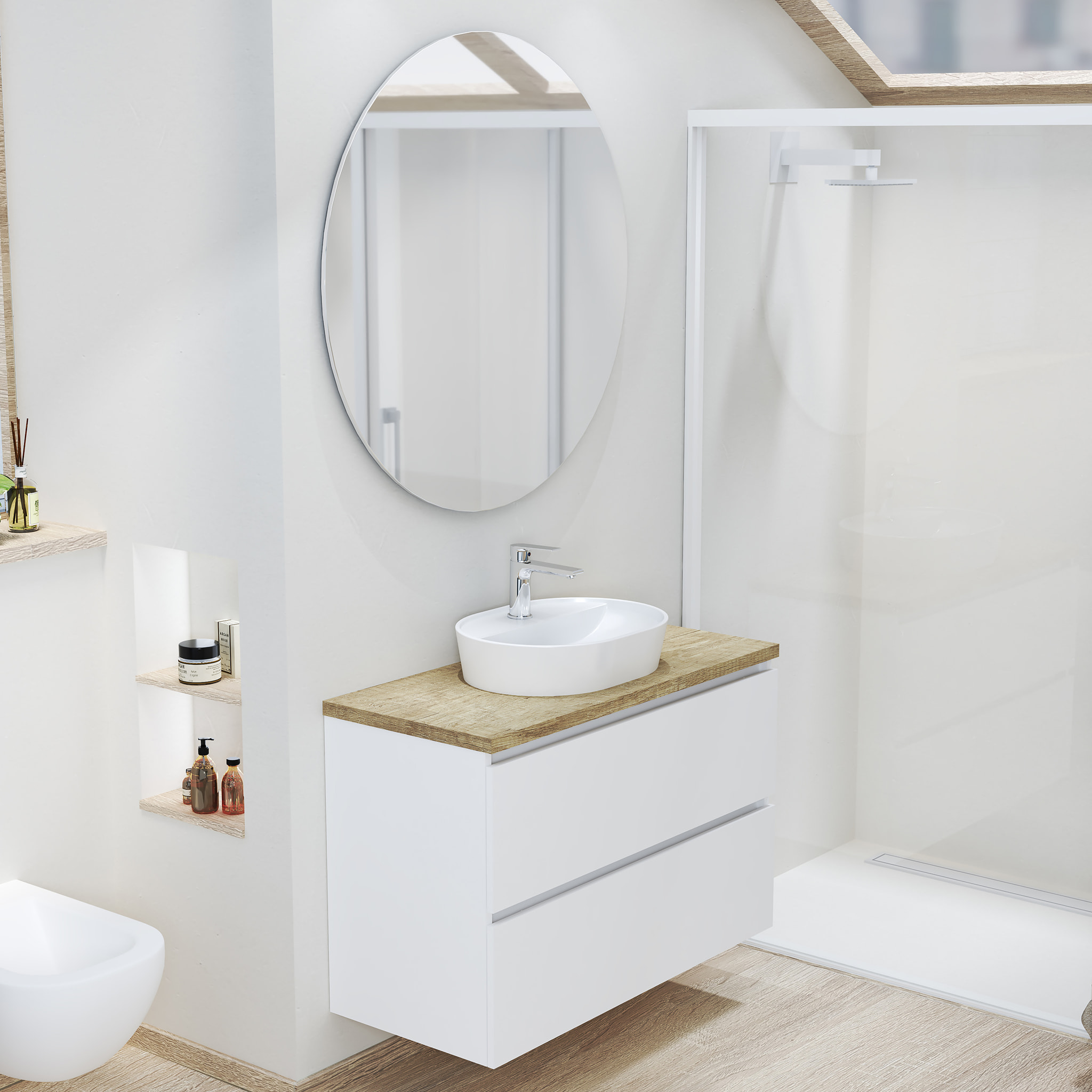 Ensemble de salle de bain NORDIK Alday, 100cm, Blanc Mat