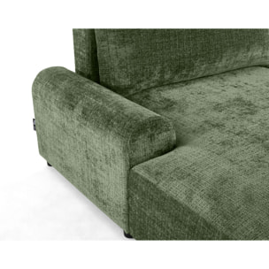 Nelly - canapé d'angle gauche 4 places convertible avec coffre en velours texturé - Vert sauge