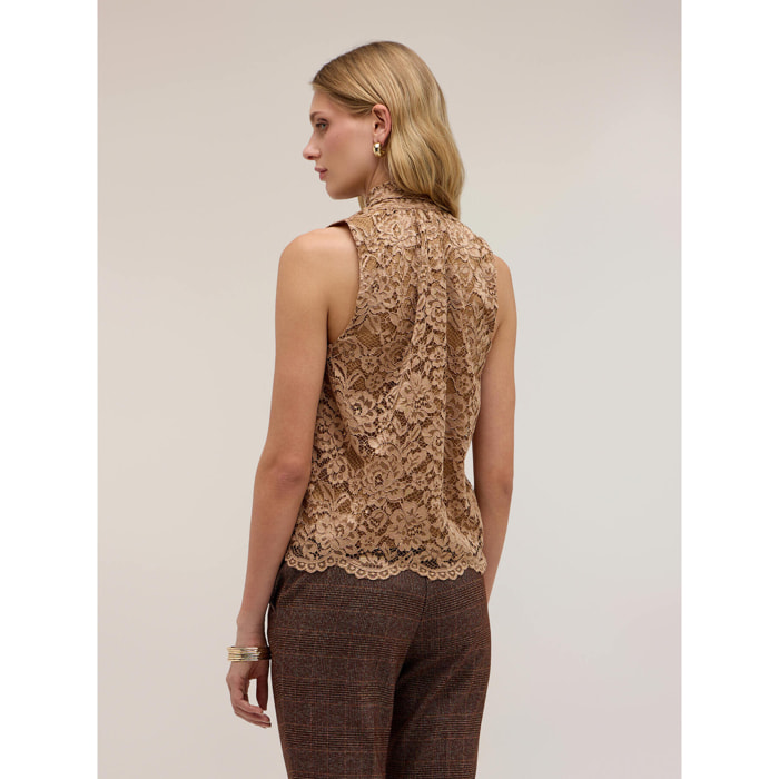 Motivi - Blusa in pizzo con fiocco - Beige