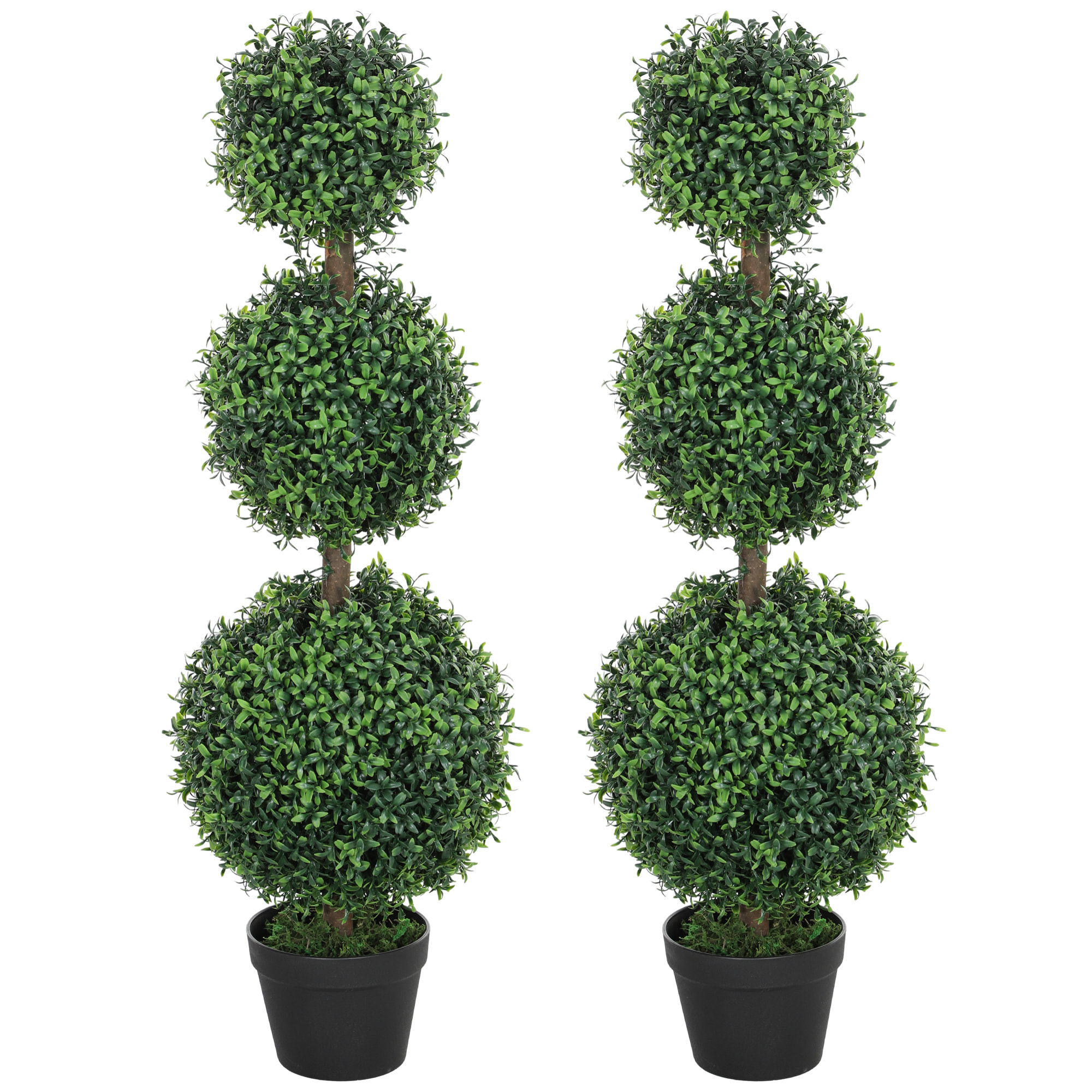 Lot de 2 buis artificiels topiaires en forme de boules x 3 dim. Ø30 x 101H cm avec pots