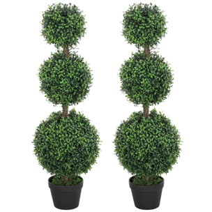 Lot de 2 buis artificiels topiaires en forme de boules x 3 dim. Ø30 x 101H cm avec pots
