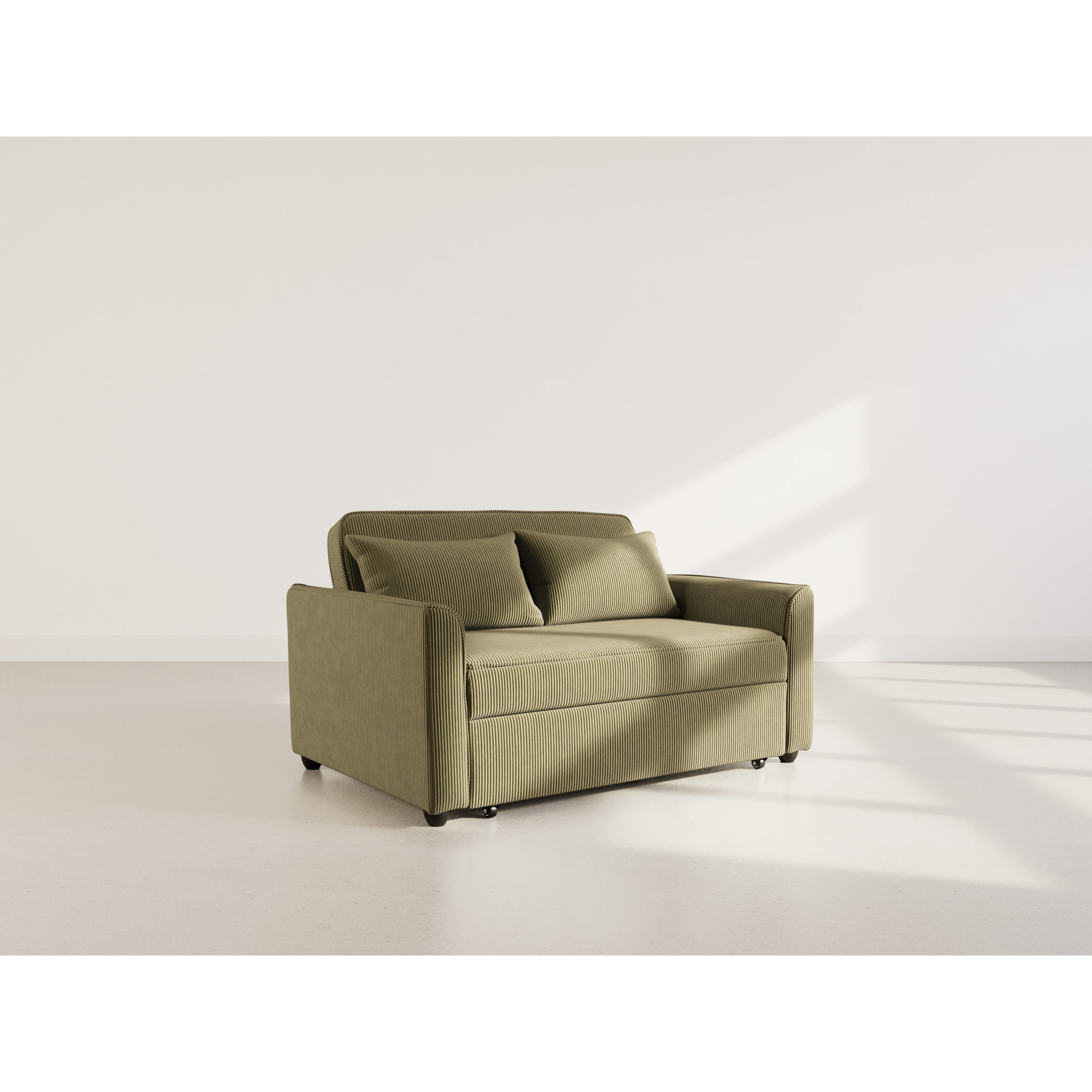 Ernest - Canapé droit 2 places convertible en velours côtelé - Vert