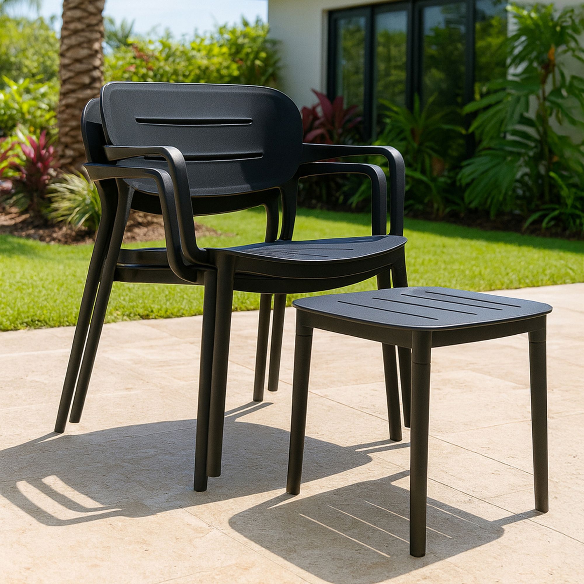 Salon de jardin en polypropylène noir SUNSET