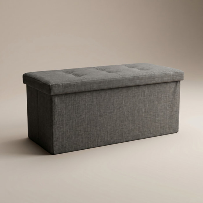 Pouf contenitore imbottito in tessuto con seduta lunga, panca multifunzione con spazio interno, ideale come poggiapiedi, seduta o contenitore, pratico e versatile per soggiorno, camera o ingresso, facile da pulire, dimensioni 76x34x34 cm