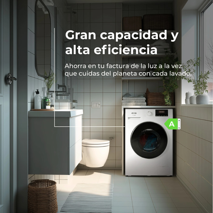 EVVO Lavadora 7 kg Terra N7, 1400 rpm, Clase A, Motor inverter eDRIVE, 16 programas, Lavado 15', Inicio diferido, Blanco