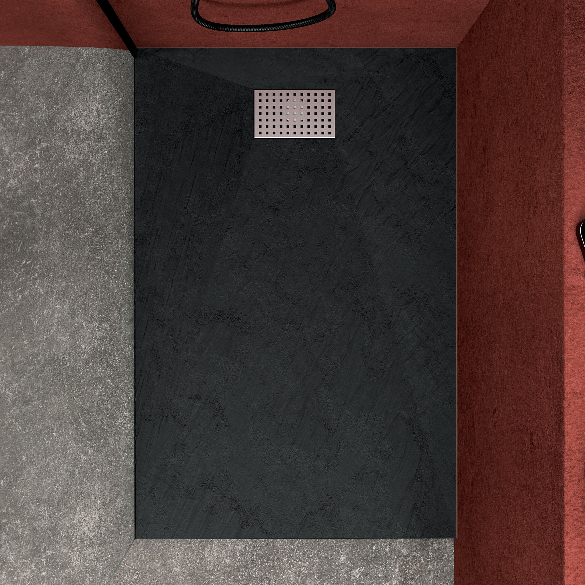 Receveur de douche Noir Effet Pierre 80x120 cm et Grille décor Perforée en Inox
