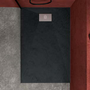 Receveur de douche Noir Effet Pierre 80x120 cm et Grille décor Perforée en Inox