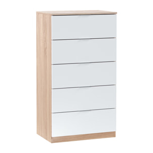 Cómoda 5 Cajones 110x60x40 Cm Blanco Artik Y Roble Canadian
